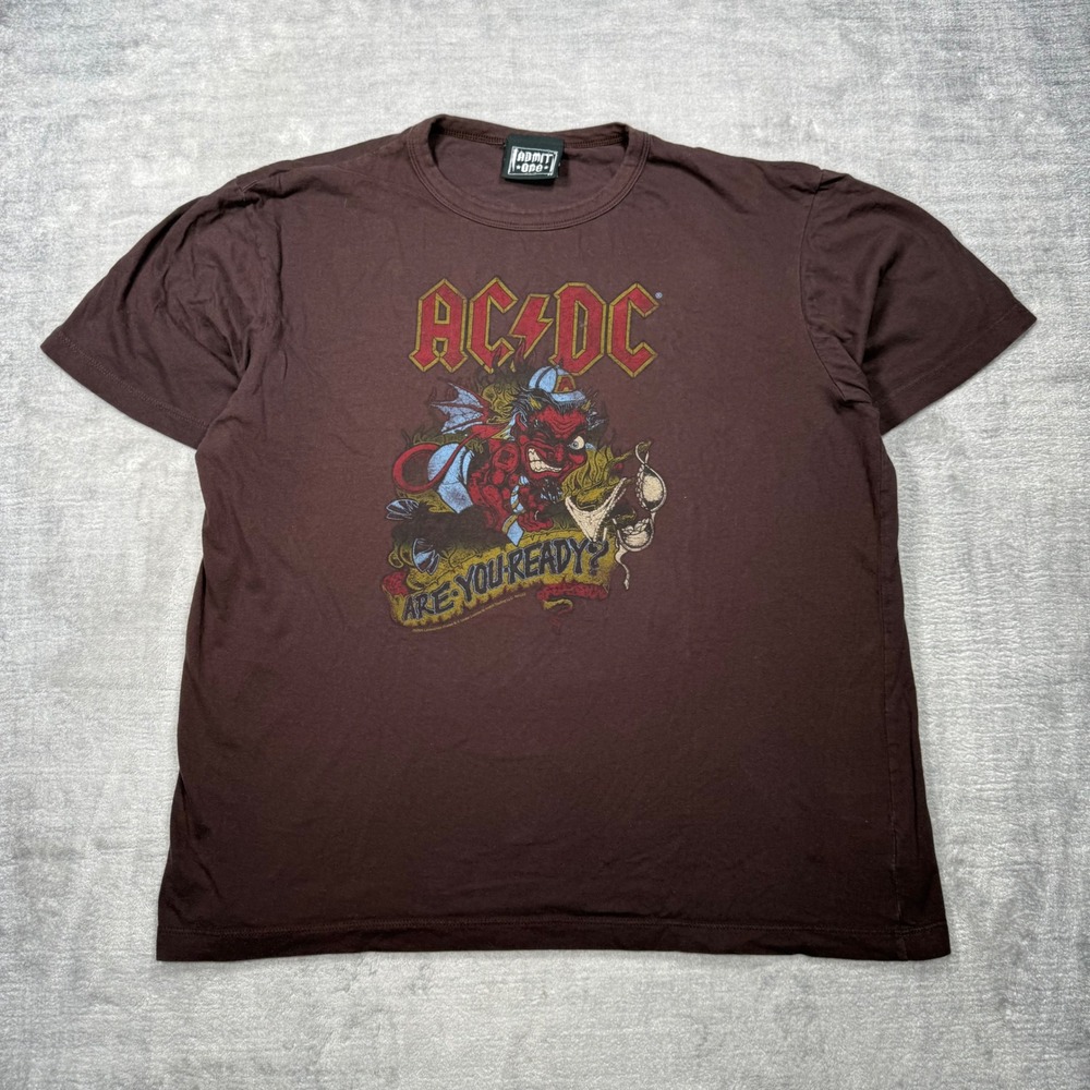 ACDC Shirt Mens XL Brown Vintage 2005 Y2K Are You Ready Rock Devil Band